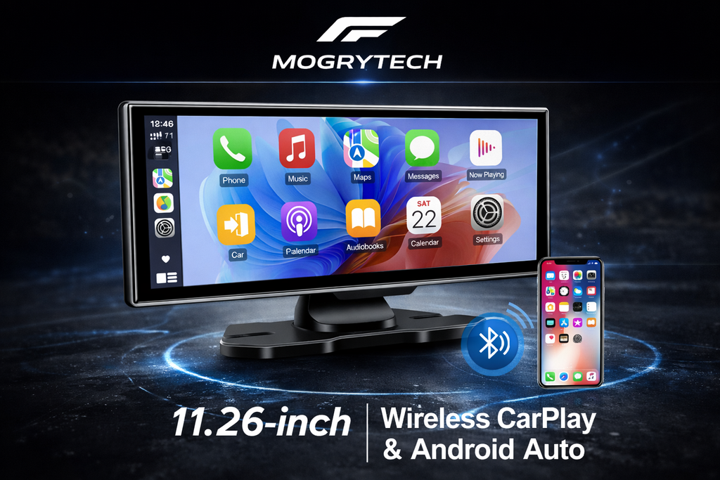 11.26" Dash Cam 4K Car DVR Wireless CarPlay Android Auto | GPS Dual Lens 5G WiFi FM