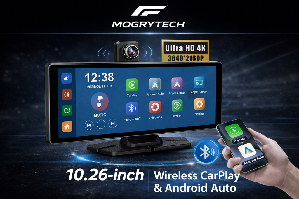 7"/10.26" 4K Dash Cam Wireless CarPlay Android Auto | 350° Rotating Lens GPS DVR