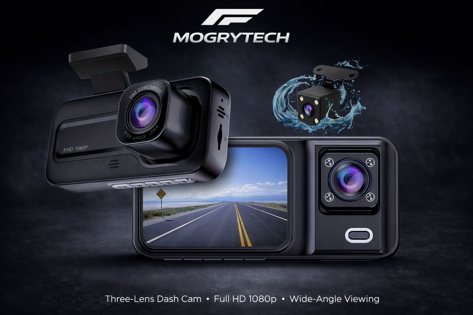 Dash Cam 3 Channel 1080P | Front Rear Inside Car DVR Camera Video Recorder