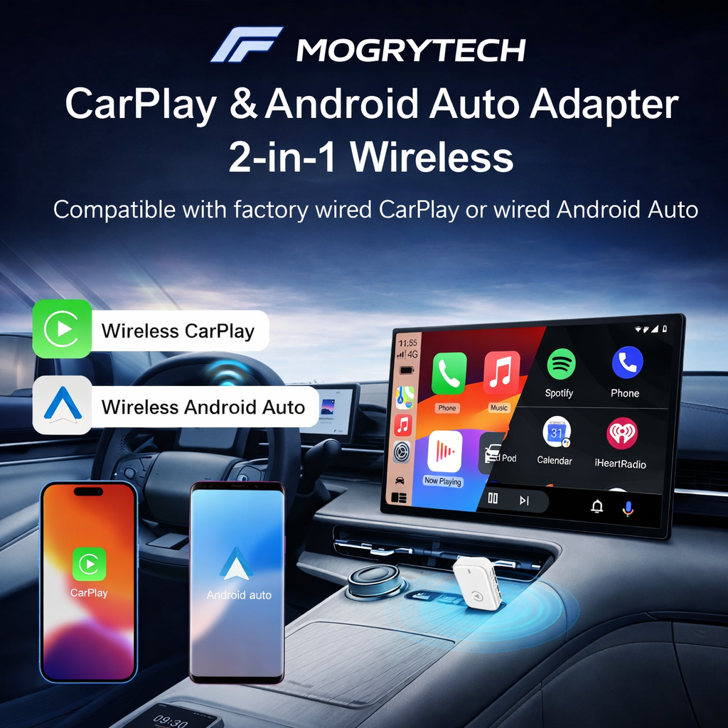 Wireless CarPlay Android Auto Adapter 2-in-1 | Universal for Factory Wired Cars
