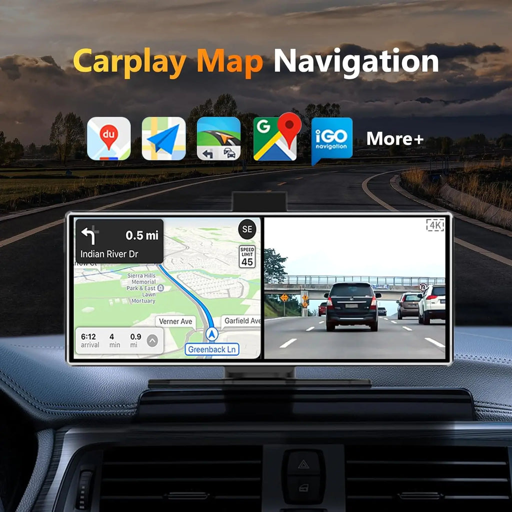 11.26" Dash Cam 4K Car DVR Wireless CarPlay Android Auto | GPS Dual Lens 5G WiFi FM