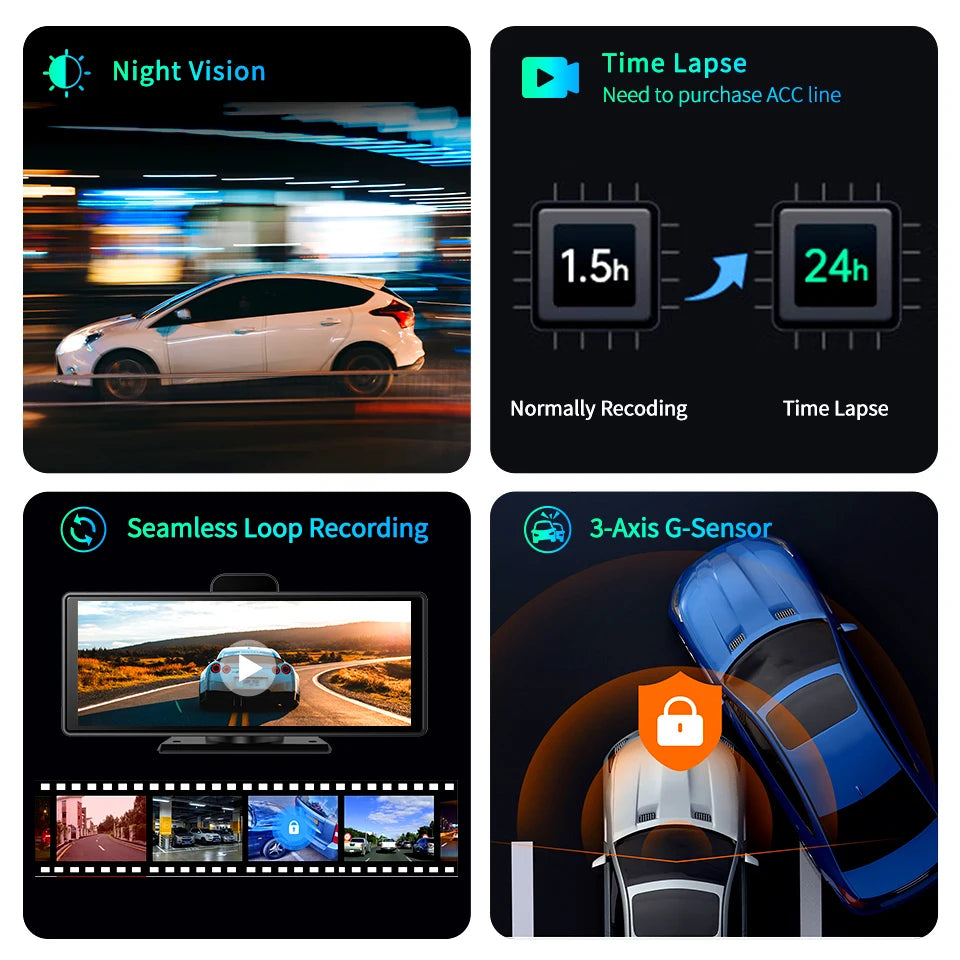 10.26" 4K Dash Cam ADAS Wireless CarPlay Android Auto | 5G WiFi GPS Navigation DVR