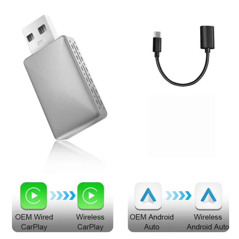 CarPlay Android Auto Wireless Adapter | Convert Wired to Wireless Car Dongle