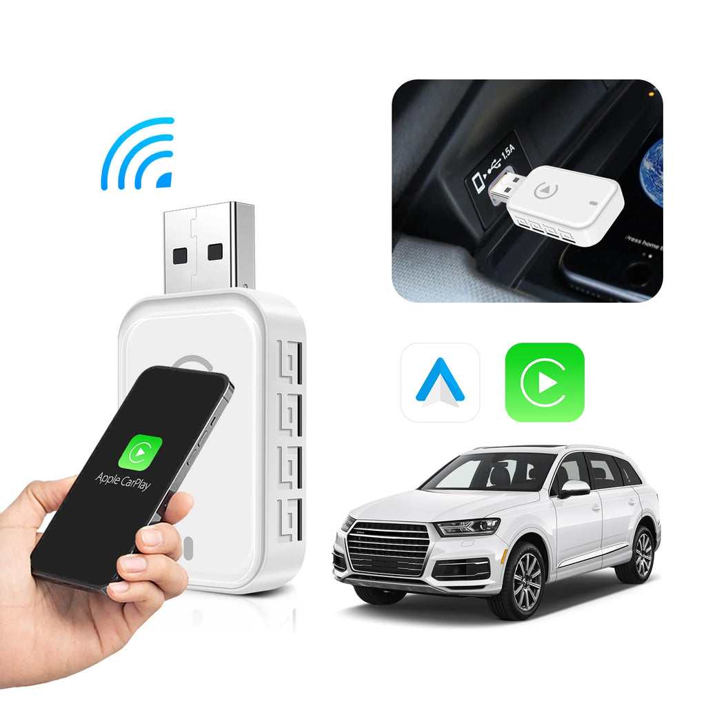 Wireless CarPlay Android Auto Adapter 2-in-1 | Universal for Factory Wired Cars