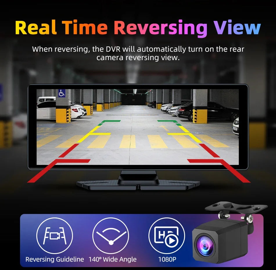 7"/10.26" 4K Dash Cam Wireless CarPlay Android Auto | 350° Rotating Lens GPS DVR