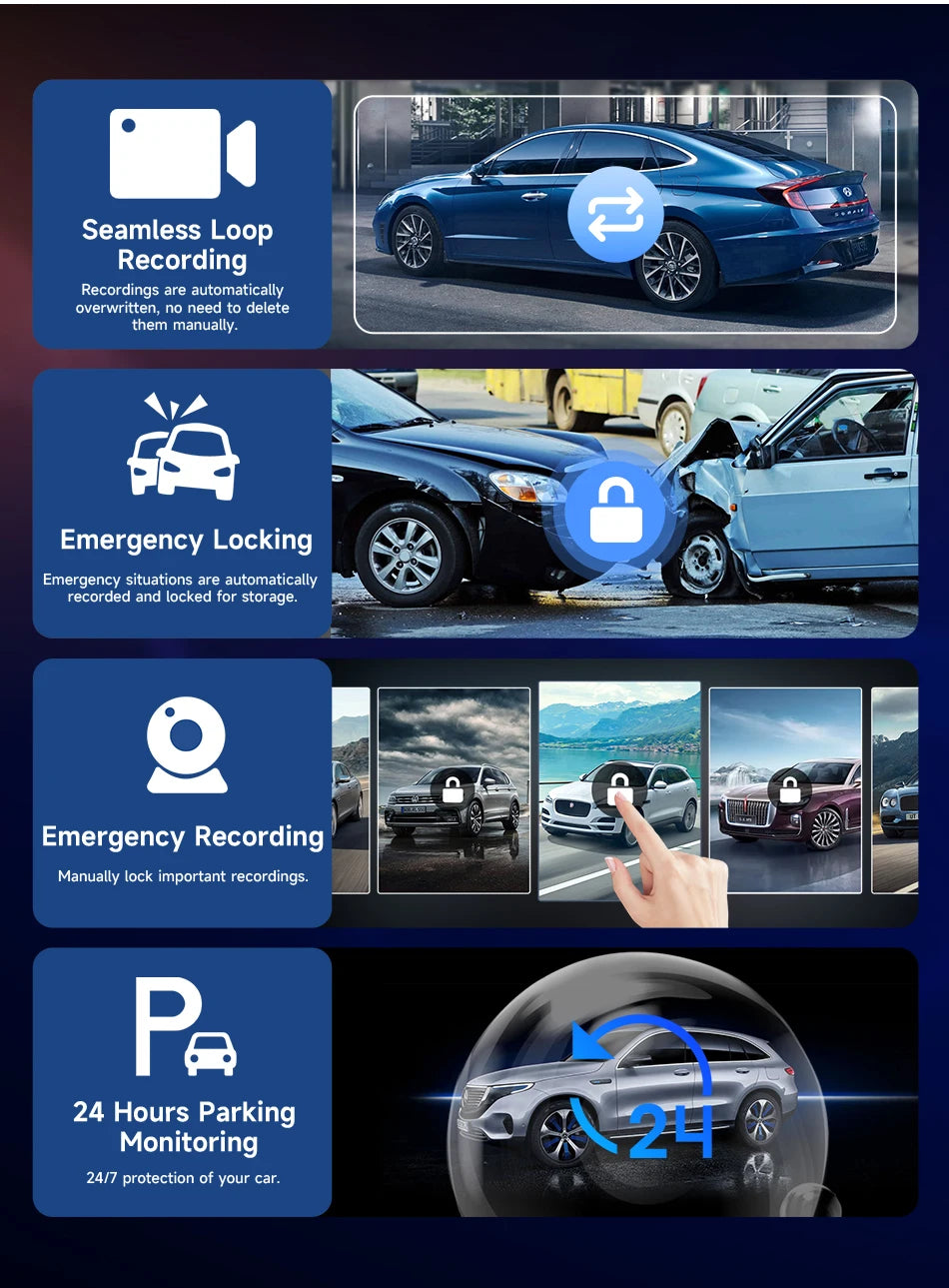 11.26" Dash Cam 4K Car DVR Wireless CarPlay Android Auto | GPS Dual Lens 5G WiFi FM