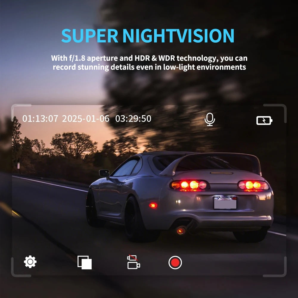 Dash Cam WiFi 3 Channels FHD 1080P | Car DVR Front Rear Inside Night Vision G-Sensor