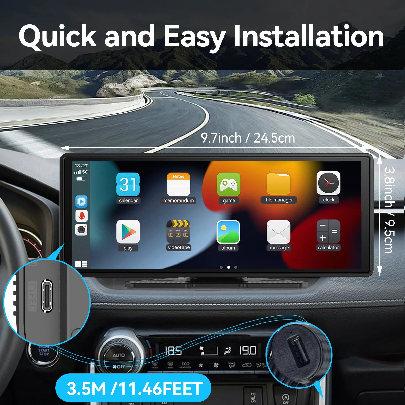 Universal Portable CarPlay Screen | Wireless Car Stereo with Android Auto Touchscreen