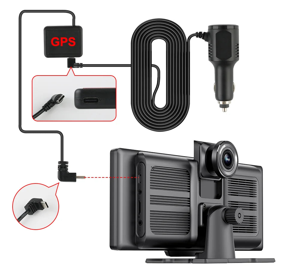 7"/10.26" 4K Dash Cam Wireless CarPlay Android Auto | 350° Rotating Lens GPS DVR
