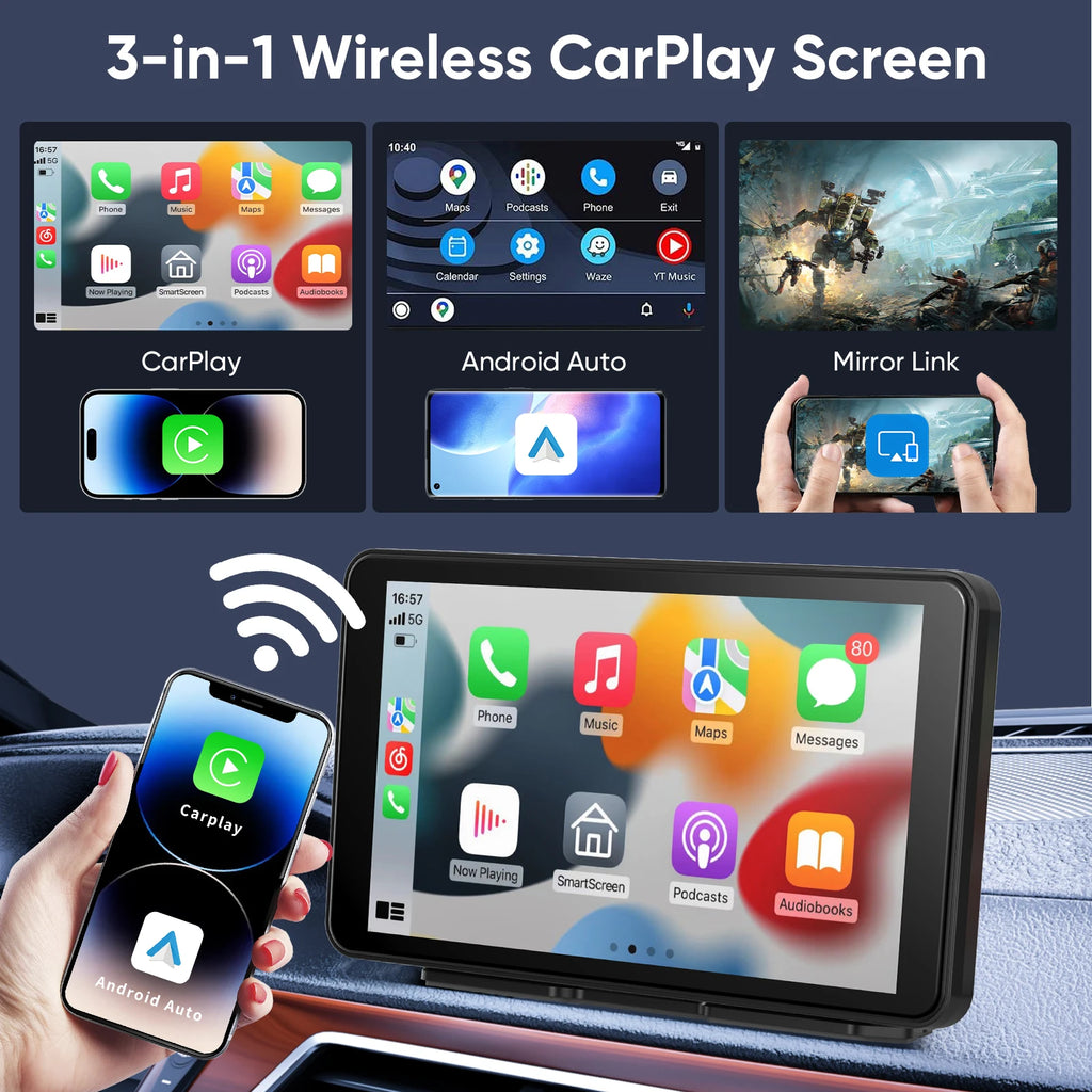 7" Universal CarPlay Android Auto Car Radio | IPS Touchscreen Multimedia Player