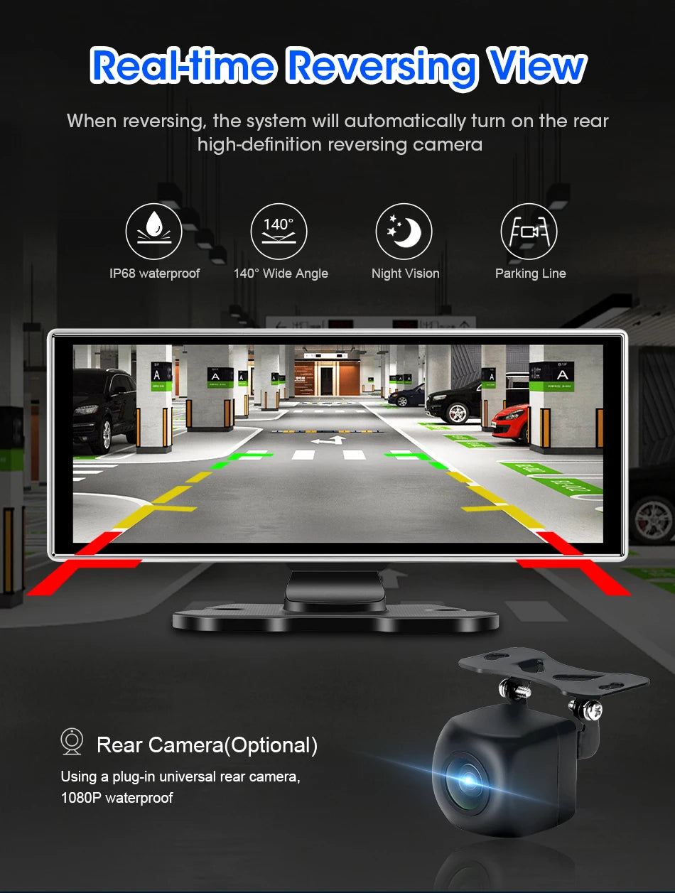 11.26" Dash Cam 4K Car DVR Wireless CarPlay Android Auto | GPS Dual Lens 5G WiFi FM