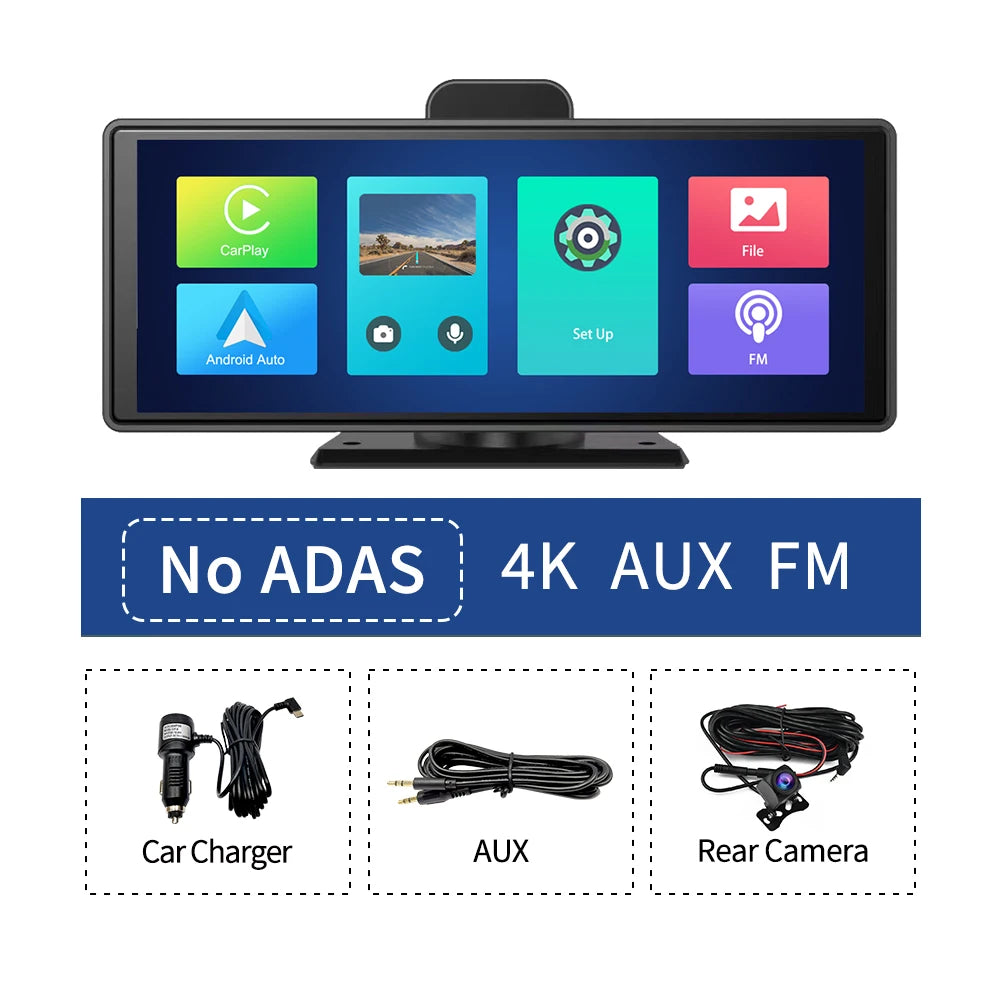 10.26" 4K Dash Cam ADAS Wireless CarPlay Android Auto | 5G WiFi GPS Navigation DVR