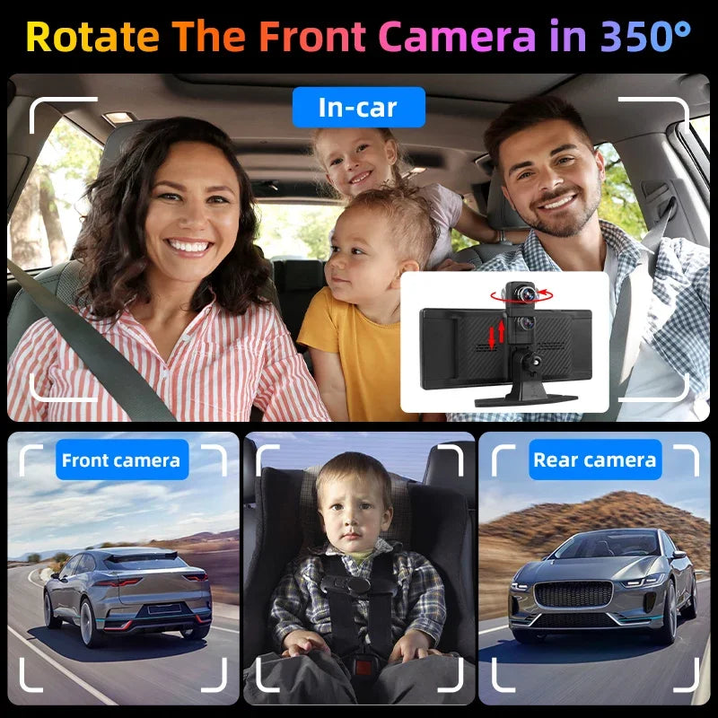7"/10.26" 4K Dash Cam Wireless CarPlay Android Auto | 350° Rotating Lens GPS DVR