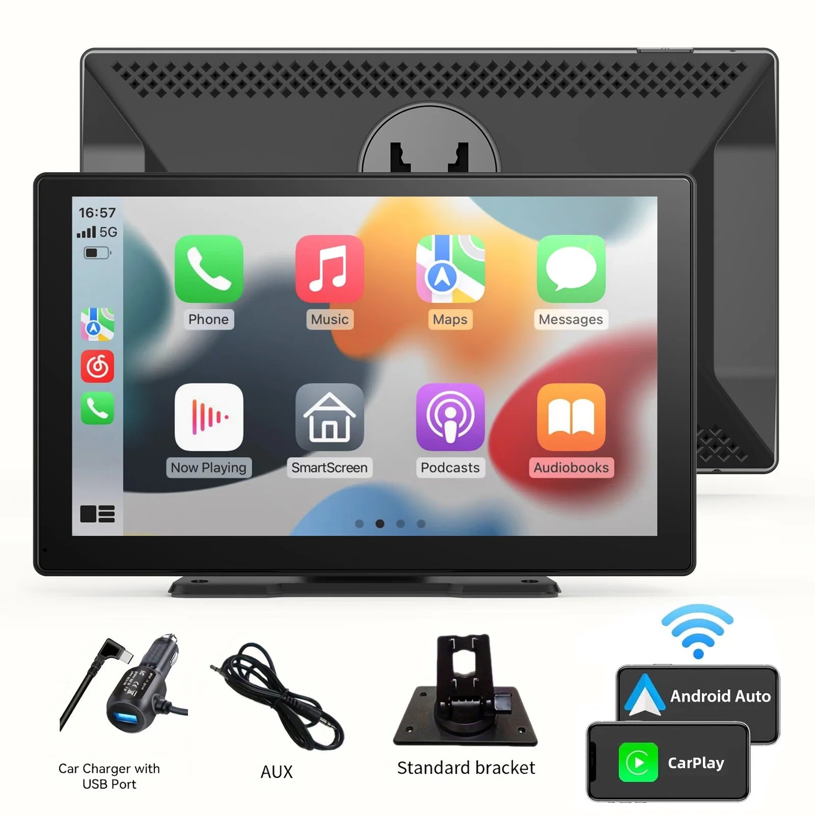 Universal Portable CarPlay Screen | Wireless Car Stereo with Android Auto Touchscreen