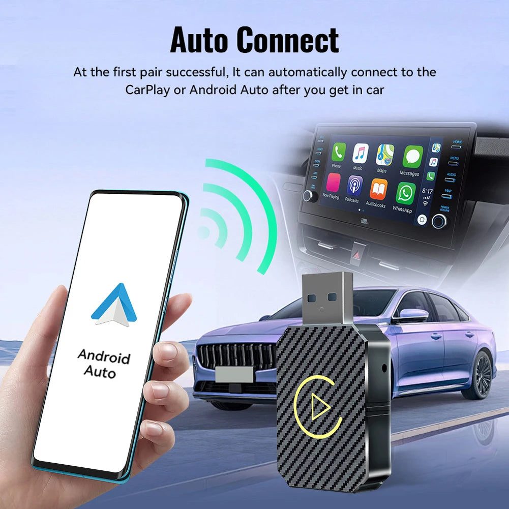 Wireless CarPlay Android Auto Adapter | Plug & Play USB Bluetooth Dongle