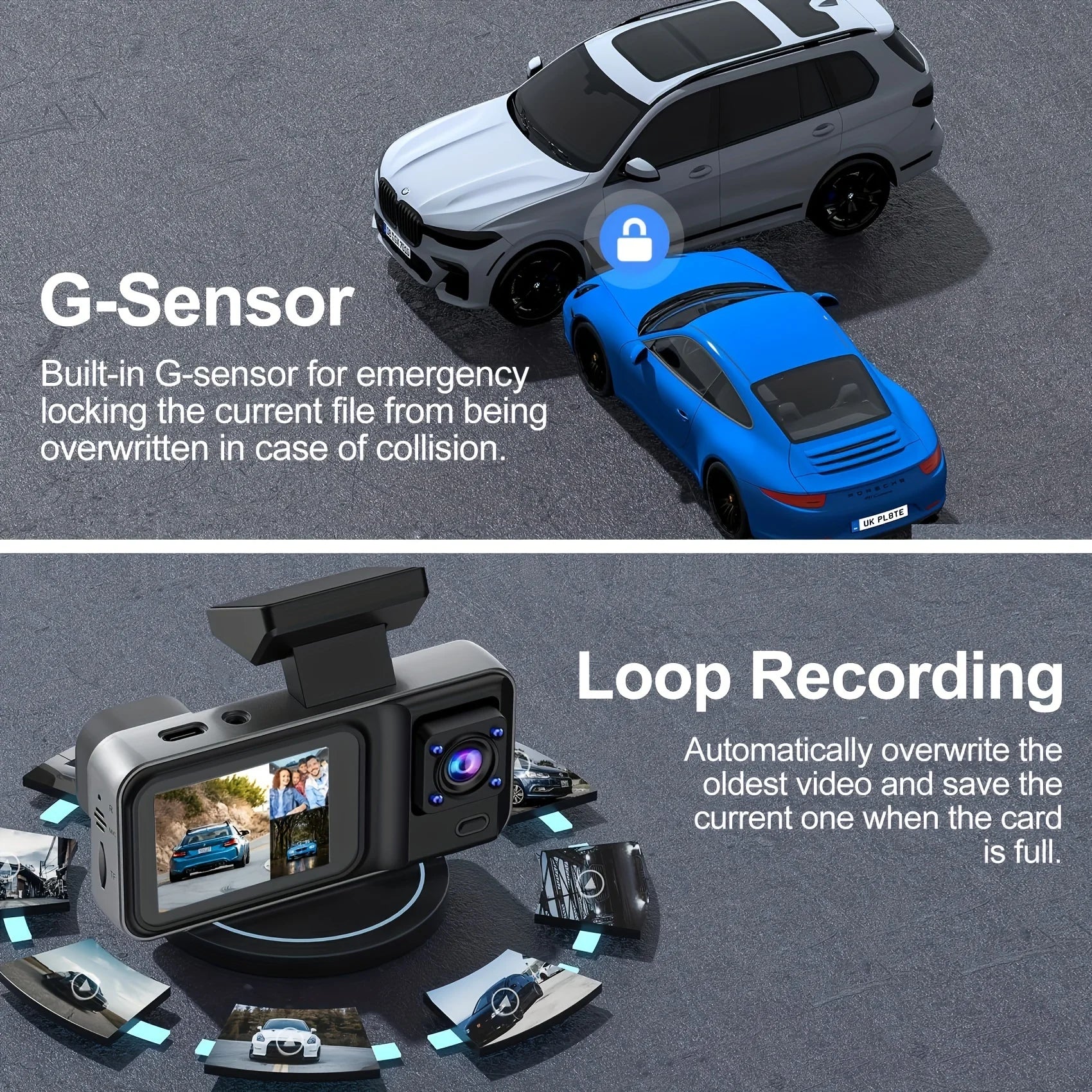 Dash Cam 3 Channel 1080P | Front Rear Inside Car DVR Camera Video Recorder