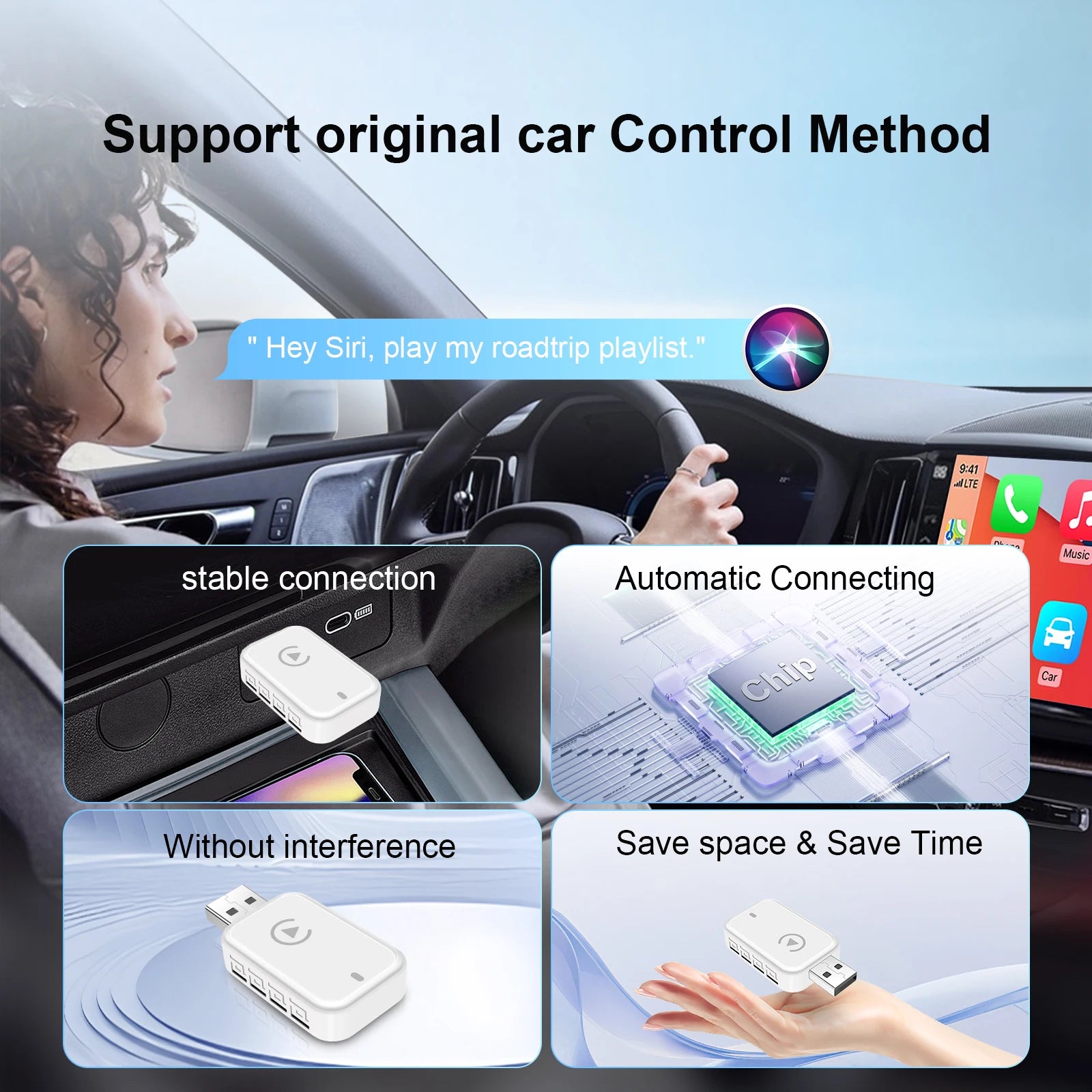 Wireless CarPlay Android Auto Adapter 2-in-1 | Universal for Factory Wired Cars