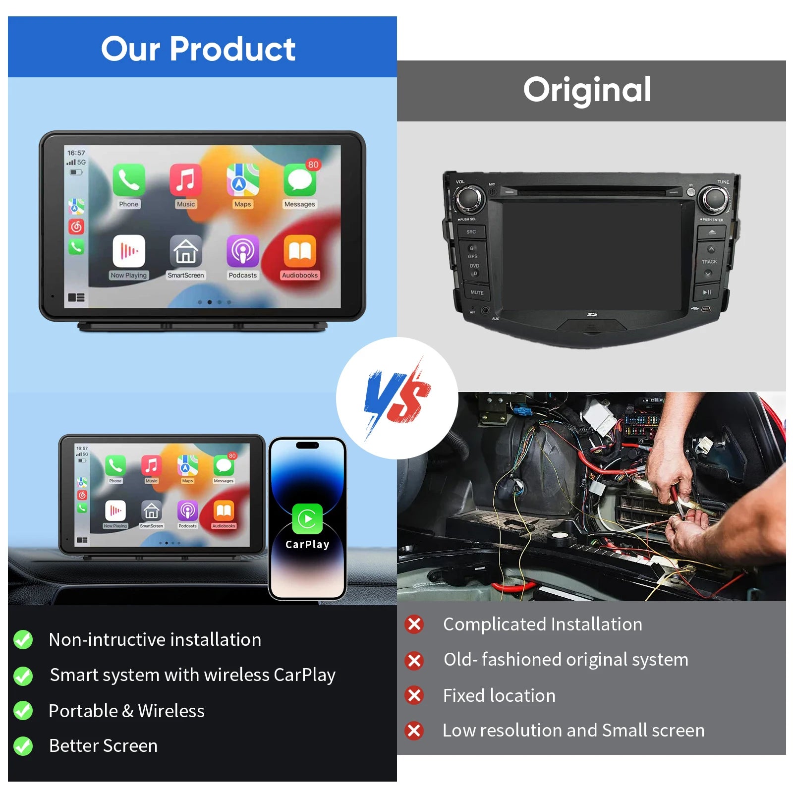 7" Universal CarPlay Android Auto Car Radio | IPS Touchscreen Multimedia Player