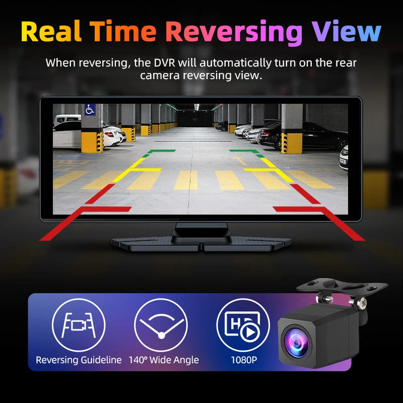 7"/10.26" 4K Dash Cam Wireless CarPlay Android Auto | 350° Rotating Lens GPS DVR