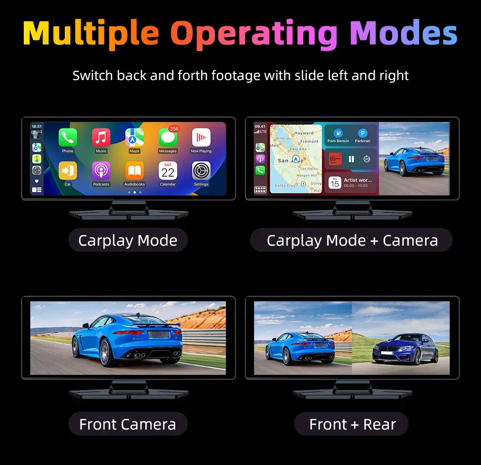 7"/10.26" 4K Dash Cam Wireless CarPlay Android Auto | 350° Rotating Lens GPS DVR