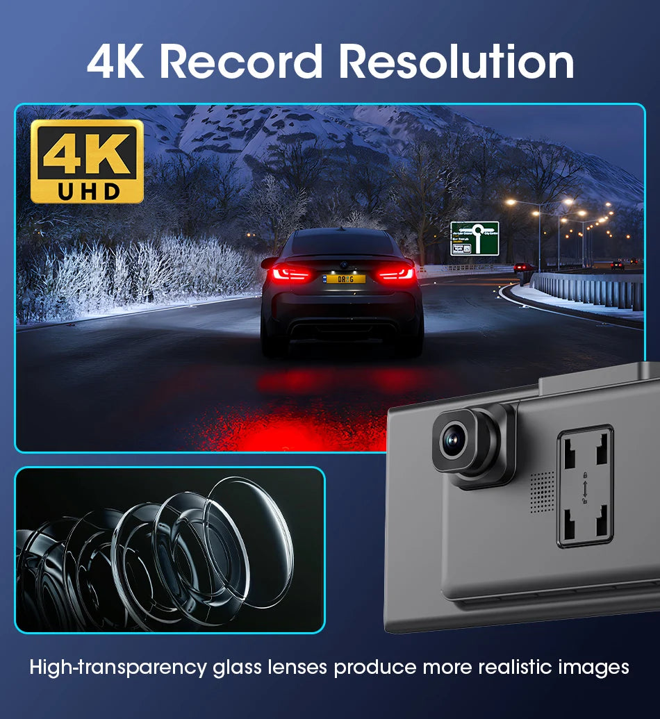 11.26" 4K Dash Cam with Wireless CarPlay & Android Auto | 5G WiFi GPS Navigation DVR