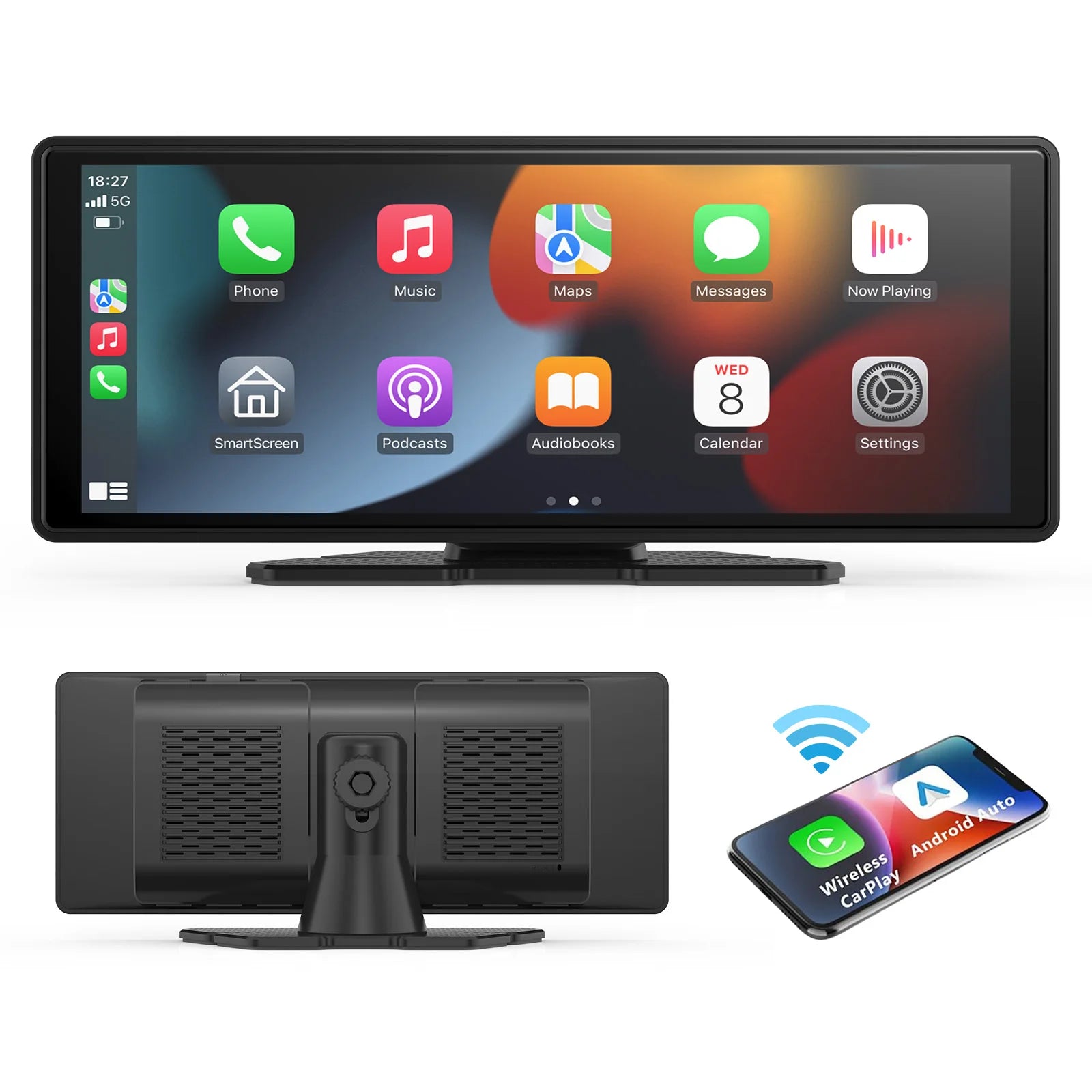 Universal Portable CarPlay Screen | Wireless Car Stereo with Android Auto Touchscreen