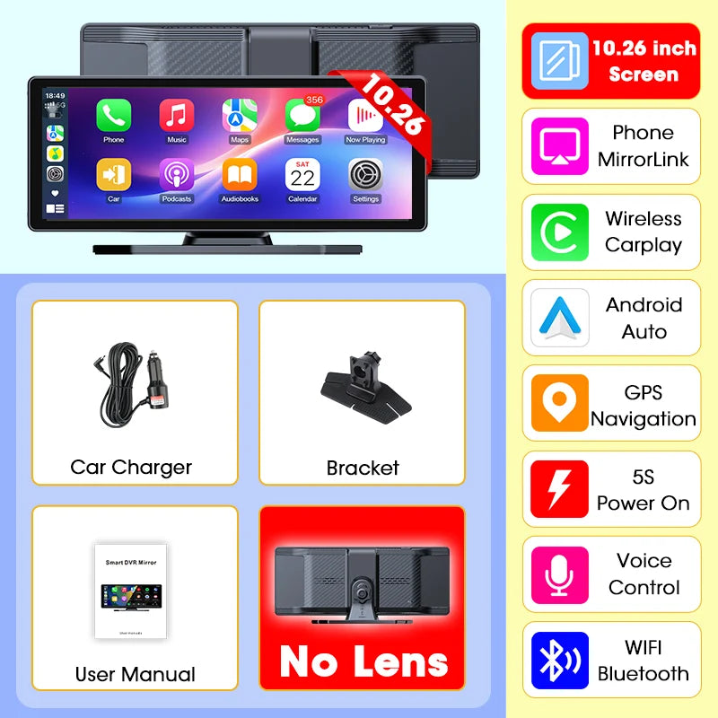 11.26" 4K Dash Cam with Wireless CarPlay & Android Auto | 5G WiFi GPS Navigation DVR