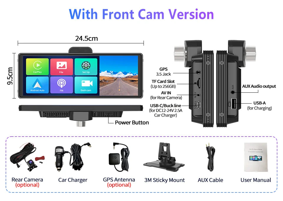 10.26" 4K Dash Cam ADAS Wireless CarPlay Android Auto | 5G WiFi GPS Navigation DVR