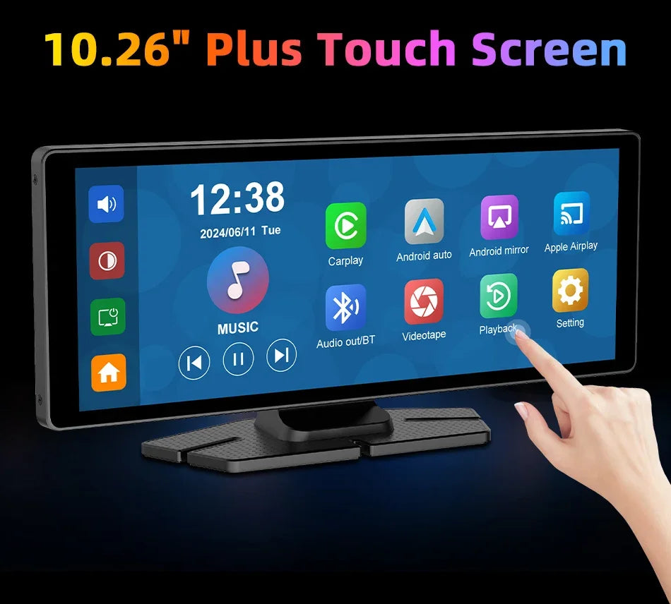 7"/10.26" 4K Dash Cam Wireless CarPlay Android Auto | 350° Rotating Lens GPS DVR