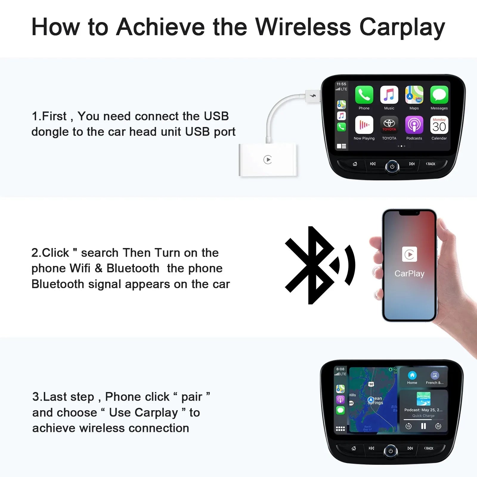 Wireless CarPlay Adapter for iPhone & Android | Convert Wired to Wireless USB/Type-C