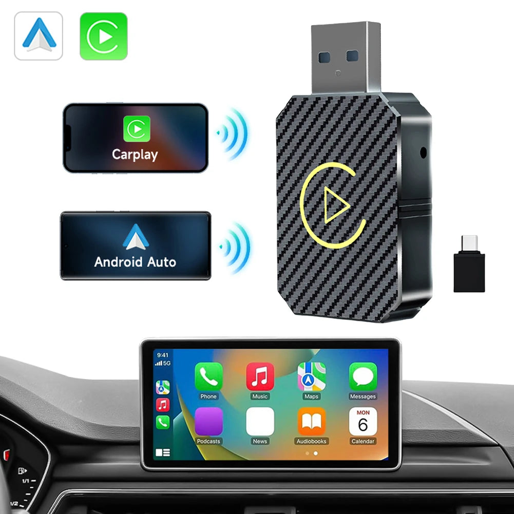 Wireless CarPlay Android Auto Adapter | Plug & Play USB Bluetooth Dongle