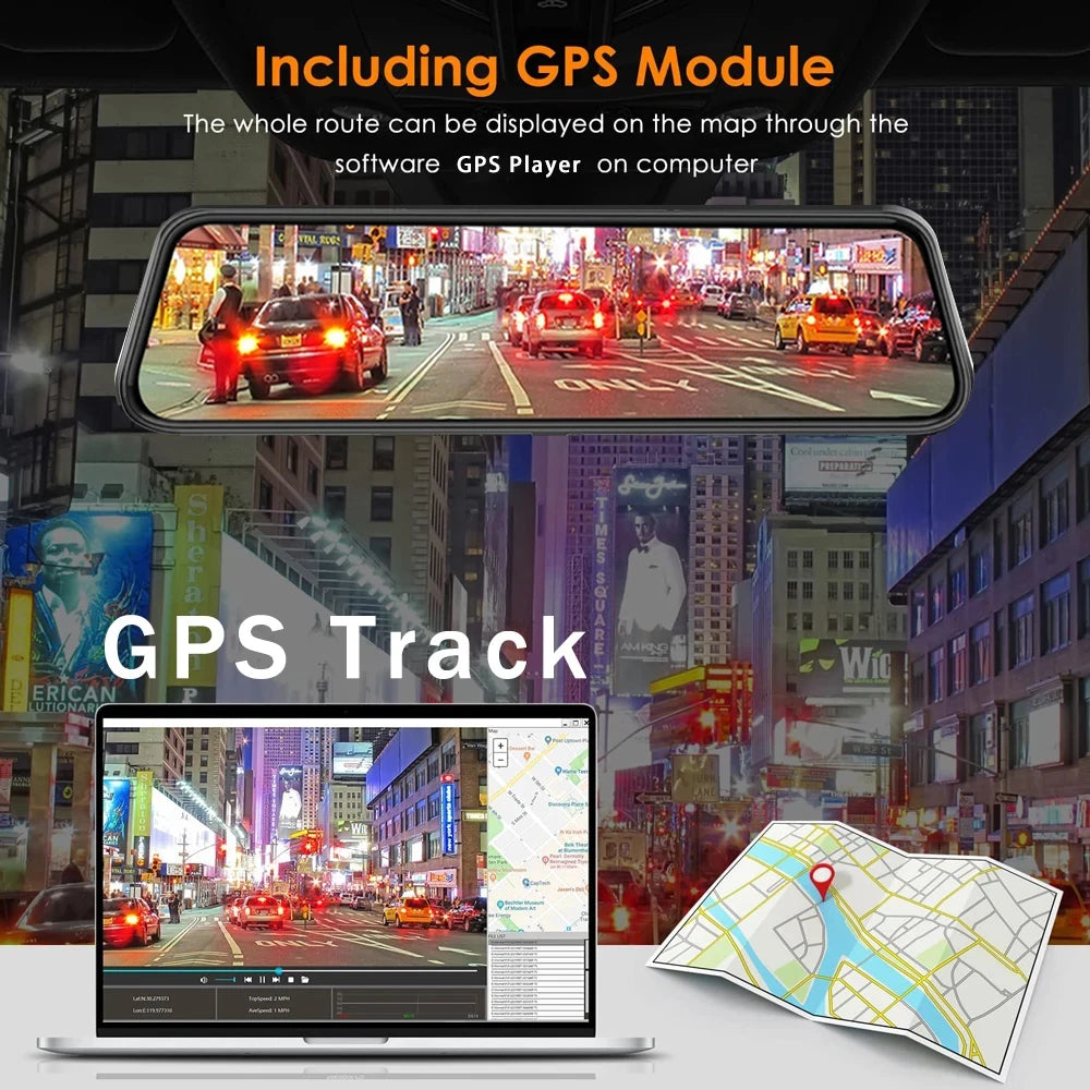Dash Cam 4K 2160P CarPlay Android Auto | Rearview Mirror GPS 5G WiFi FM AUX DVR