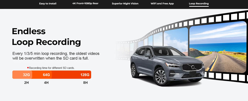 Dash Cam 4K for Volvo XC60 2013-2026 | WiFi Night Vision DVR Camera Recorder