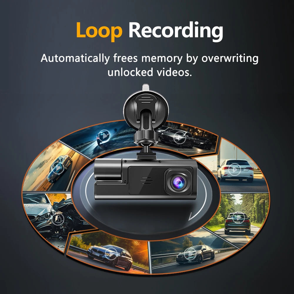 Dash Cam WiFi 3 Channels FHD 1080P | Car DVR Front Rear Inside Night Vision G-Sensor