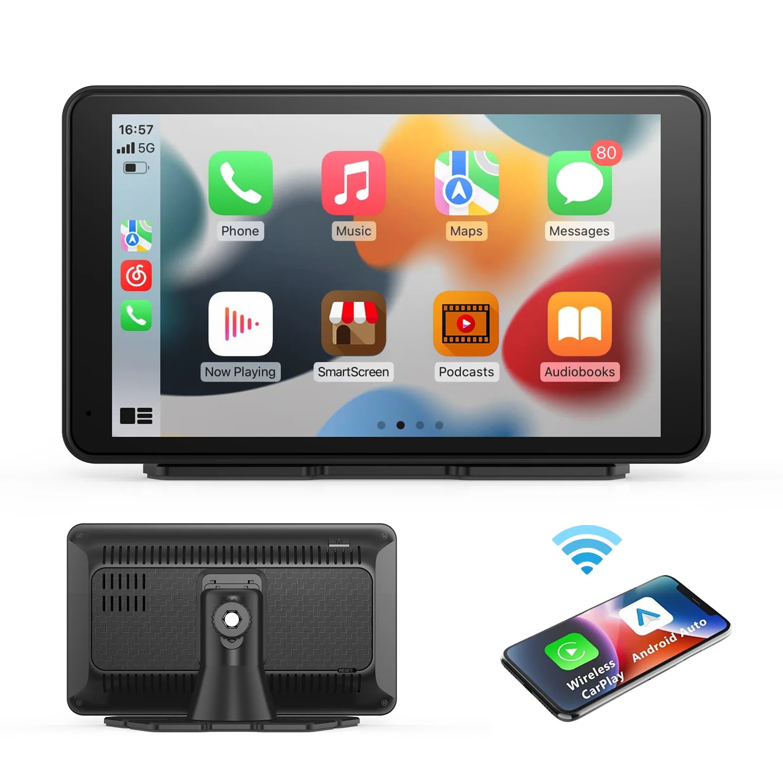 Universal Portable CarPlay Screen | Wireless Car Stereo with Android Auto Touchscreen