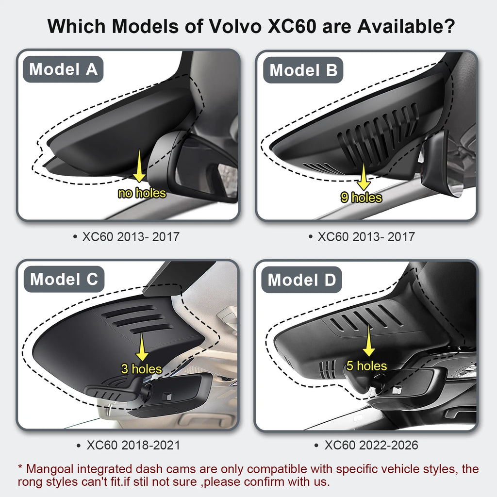 Dash Cam 4K for Volvo XC60 2013-2026 | WiFi Night Vision DVR Camera Recorder
