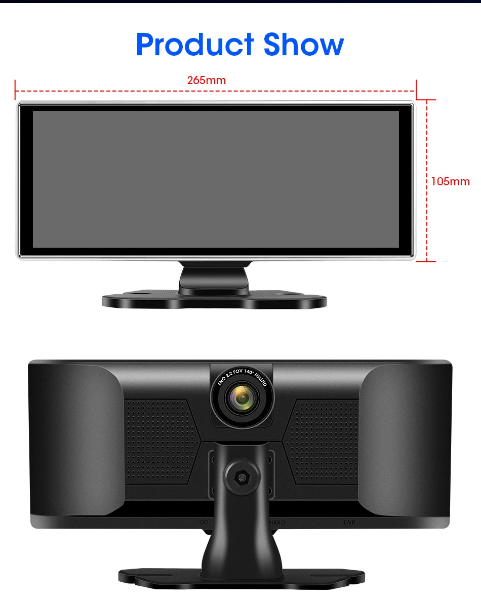 11.26" Dash Cam 4K Car DVR Wireless CarPlay Android Auto | GPS Dual Lens 5G WiFi FM