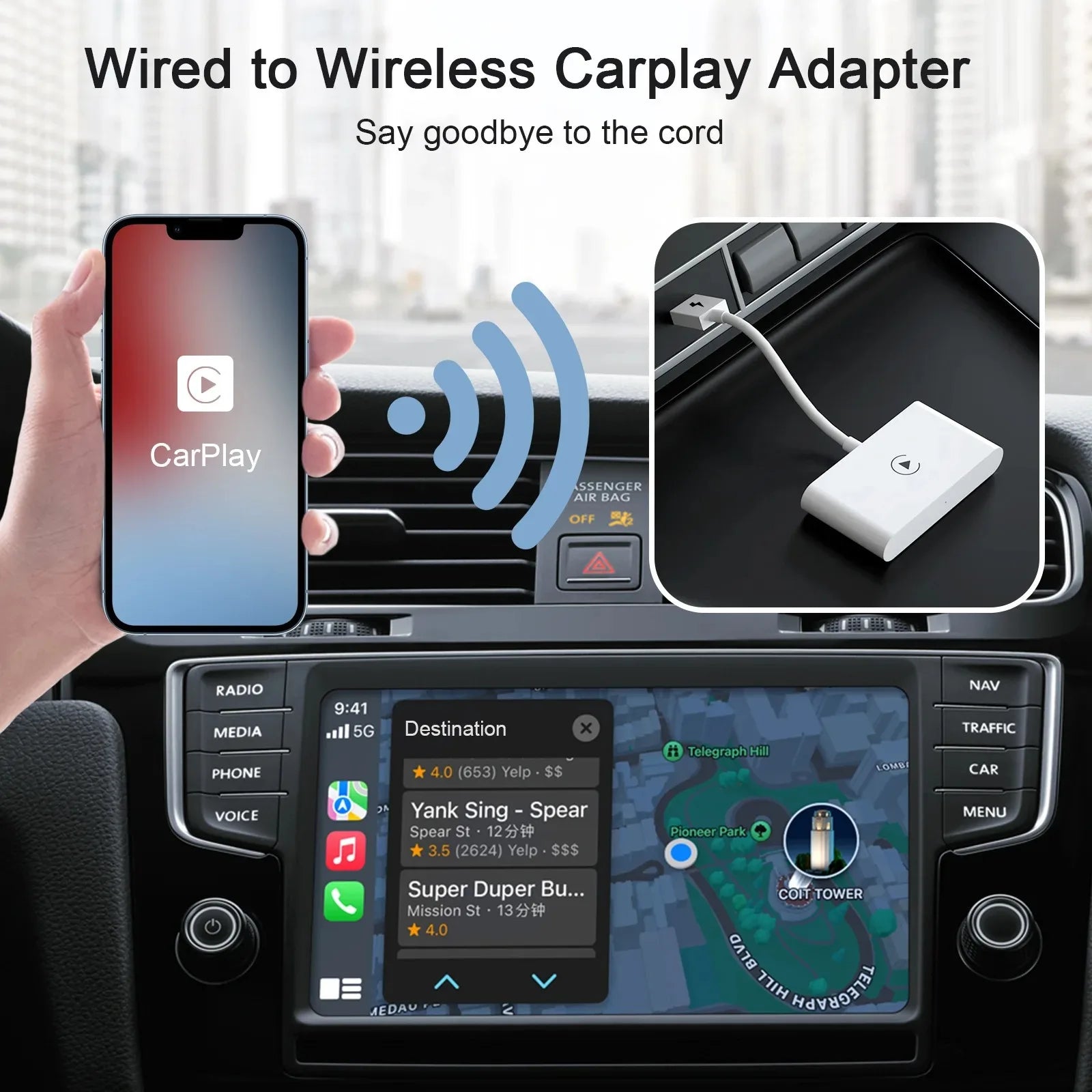 Wireless CarPlay Adapter for iPhone & Android | Convert Wired to Wireless USB/Type-C