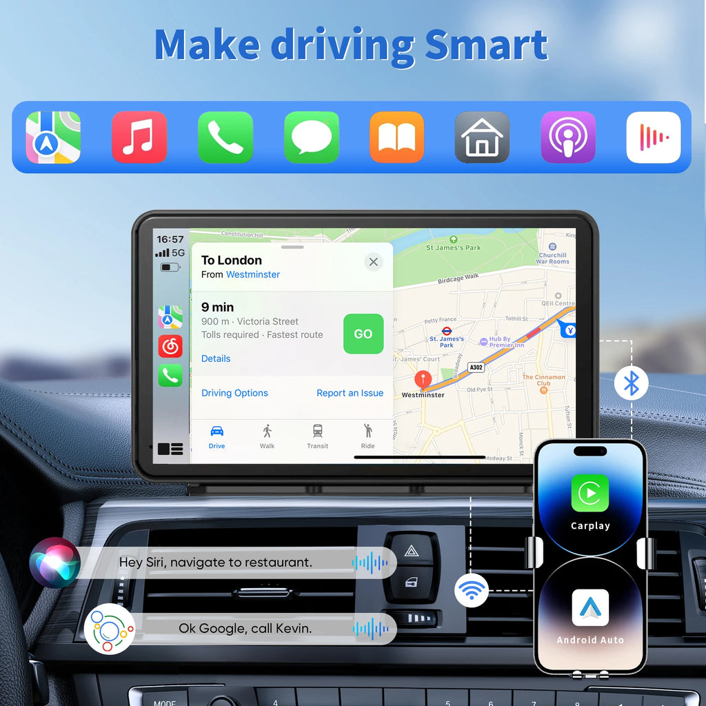7" Universal CarPlay Android Auto Car Radio | IPS Touchscreen Multimedia Player