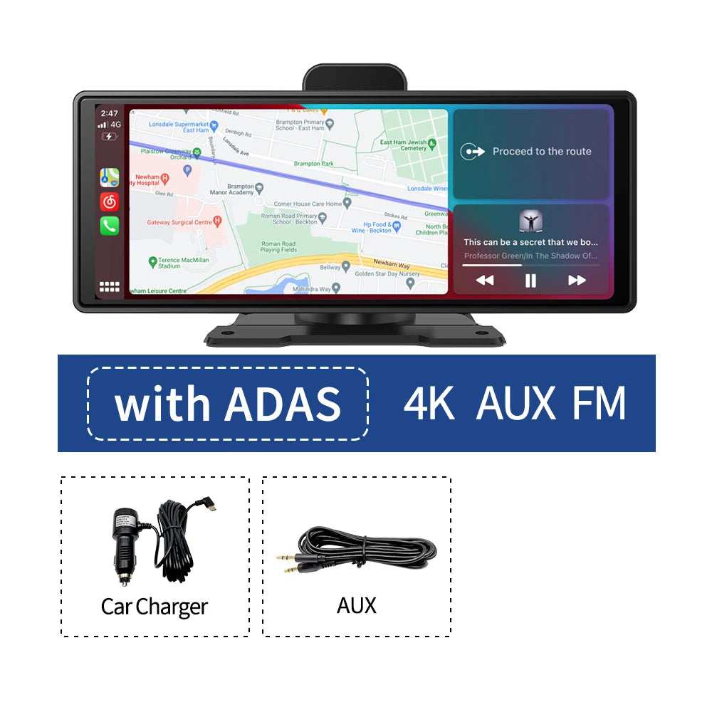 10.26" 4K Dash Cam ADAS Wireless CarPlay Android Auto | 5G WiFi GPS Navigation DVR