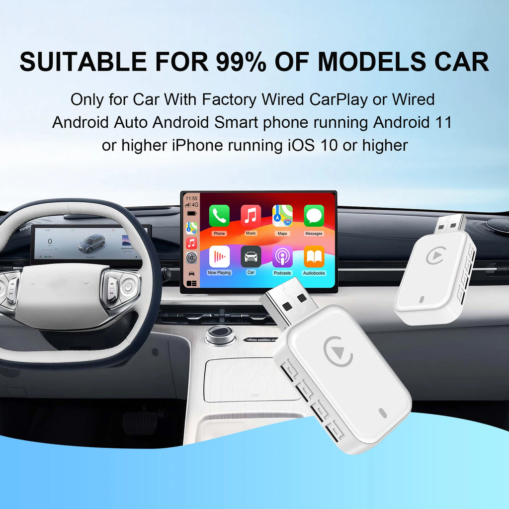 Wireless CarPlay Android Auto Adapter 2-in-1 | Universal for Factory Wired Cars