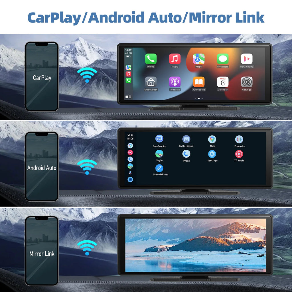 Universal Portable CarPlay Screen | Wireless Car Stereo with Android Auto Touchscreen