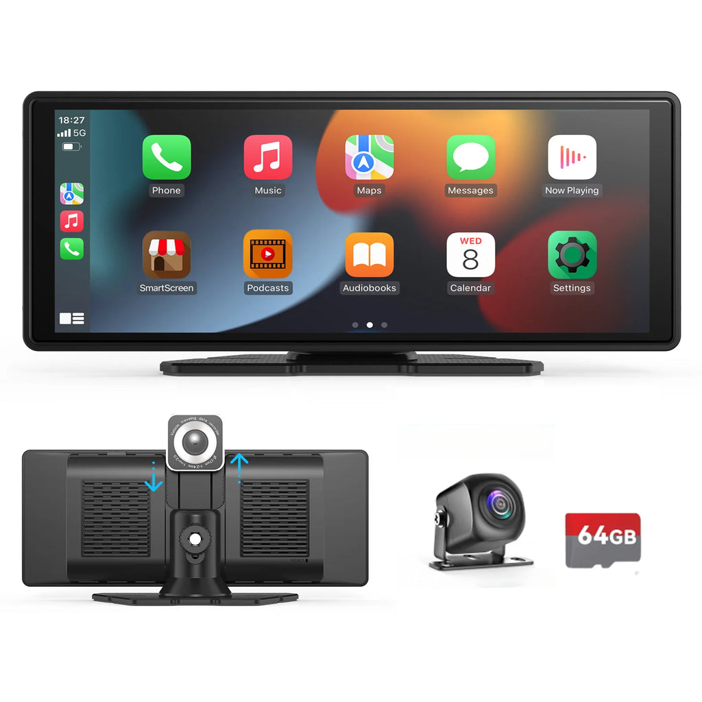 Universal Portable CarPlay Screen | Wireless Car Stereo with Android Auto Touchscreen