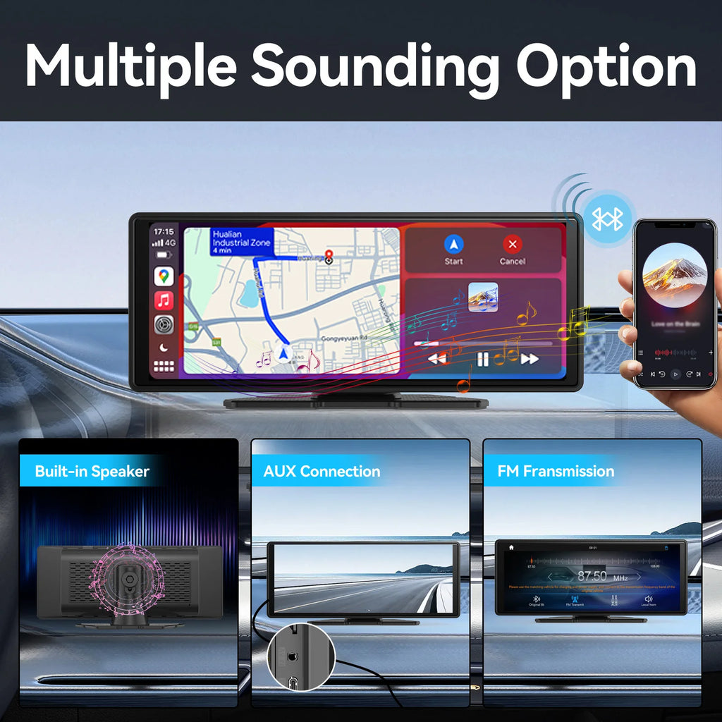 Universal Portable CarPlay Screen | Wireless Car Stereo with Android Auto Touchscreen