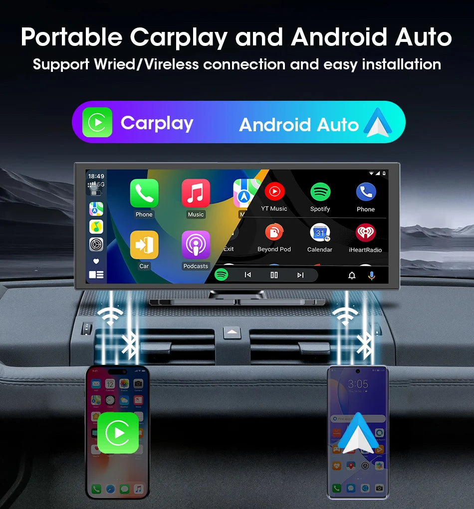 11.26" 4K Dash Cam with Wireless CarPlay & Android Auto | 5G WiFi GPS Navigation DVR