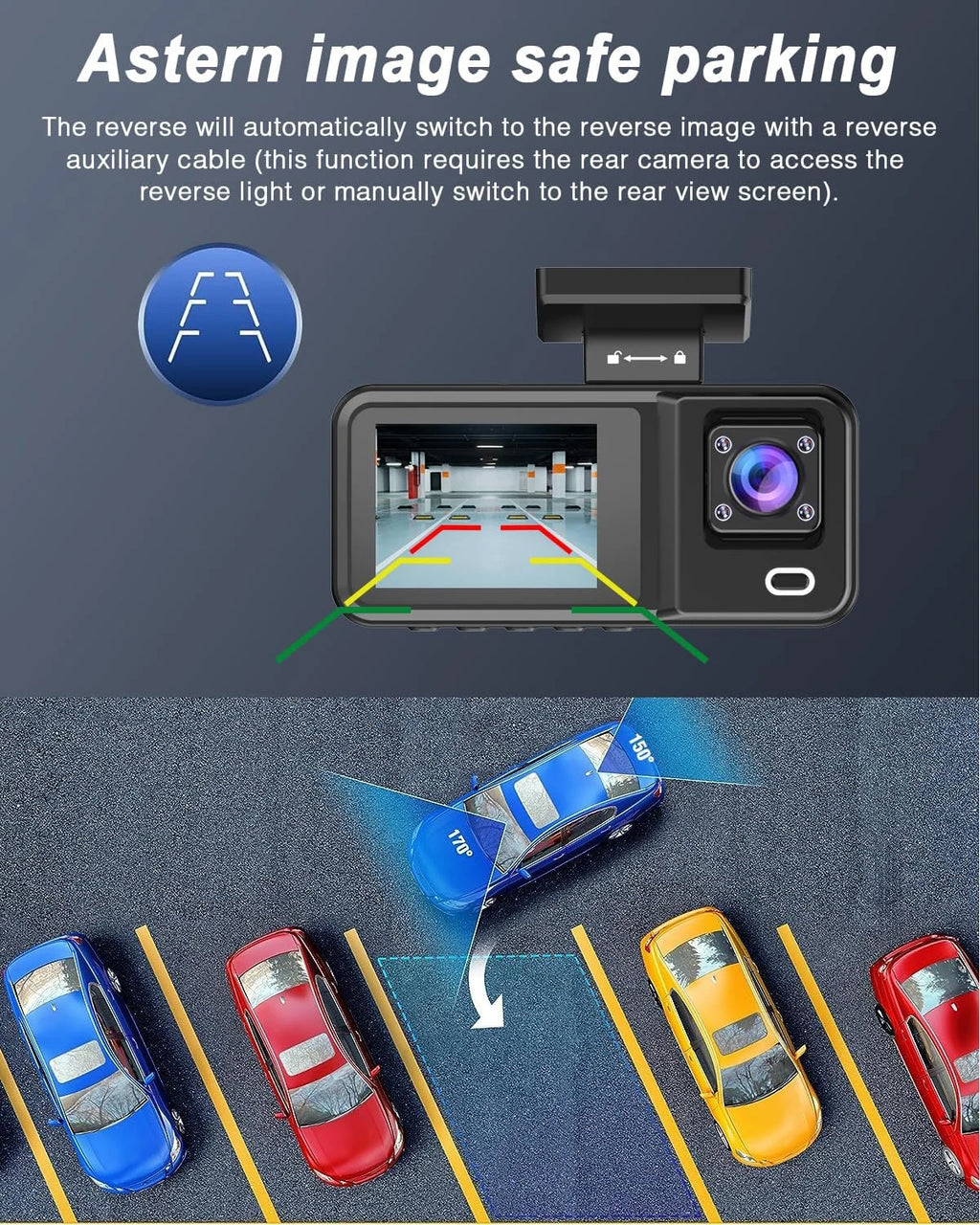 Dash Cam 3 Channel 1080P | Front Rear Inside Car DVR Camera Video Recorder