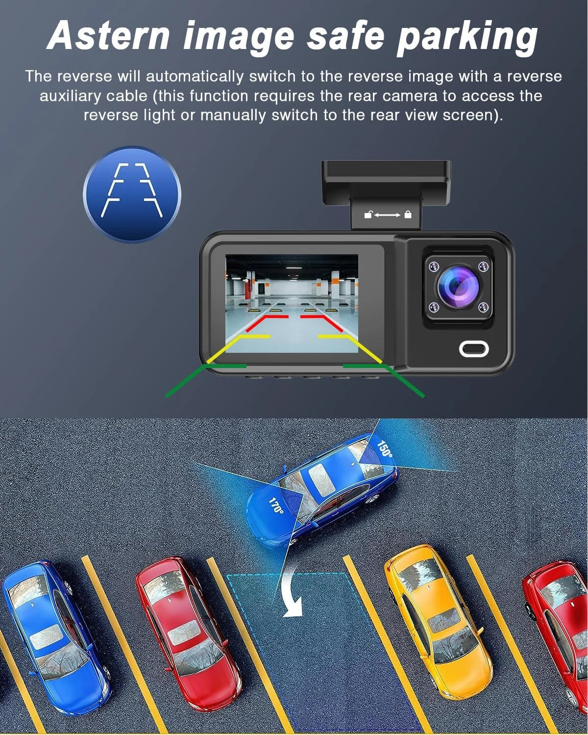 Dash Cam 3 Channel 1080P | Front Rear Inside Car DVR Camera Video Recorder