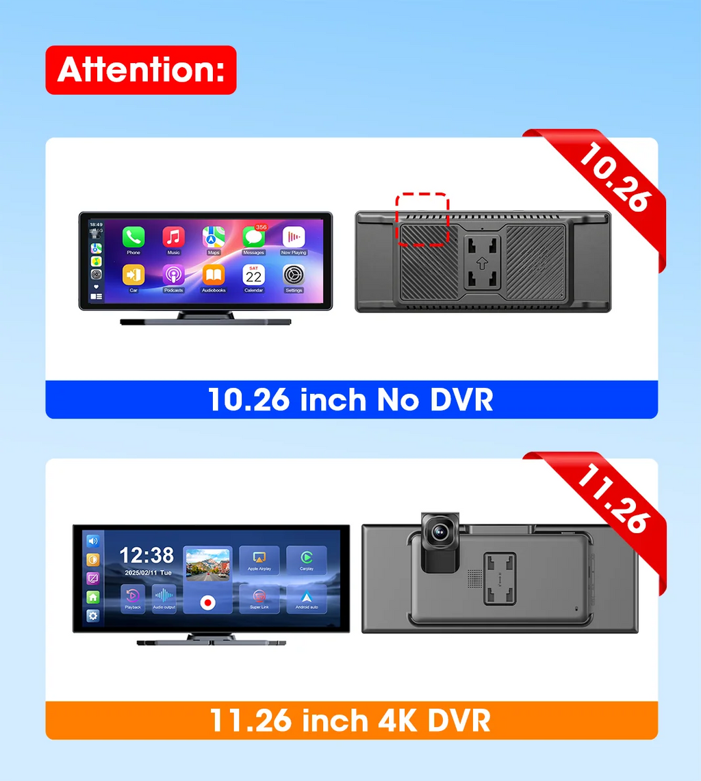 11.26" 4K Dash Cam with Wireless CarPlay & Android Auto | 5G WiFi GPS Navigation DVR