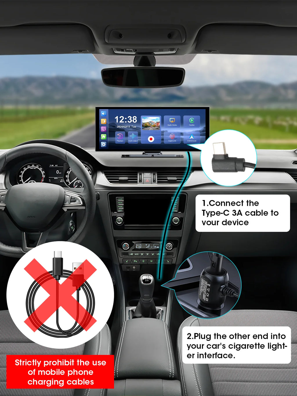 11.26" 4K Dash Cam with Wireless CarPlay & Android Auto | 5G WiFi GPS Navigation DVR