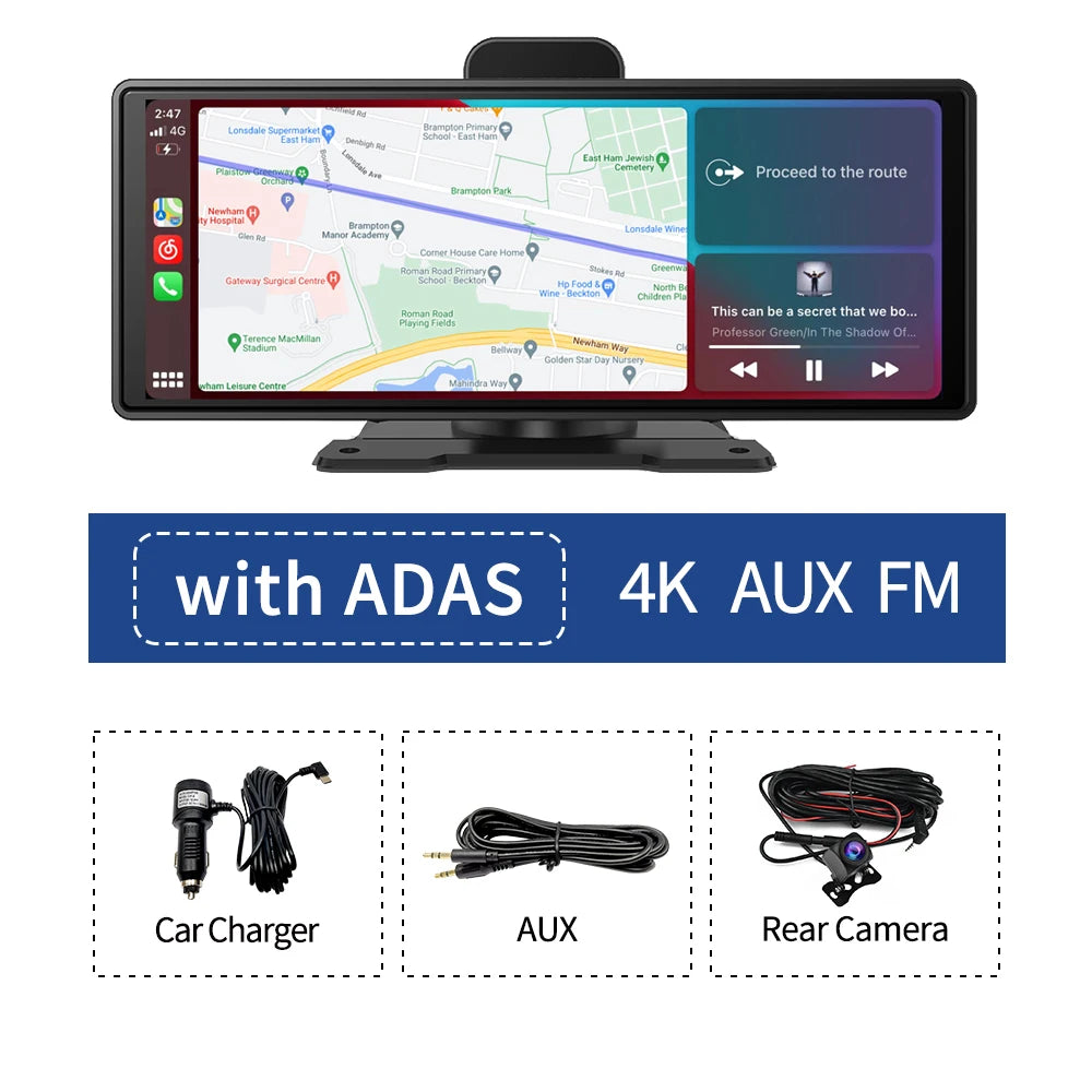 10.26" 4K Dash Cam ADAS Wireless CarPlay Android Auto | 5G WiFi GPS Navigation DVR